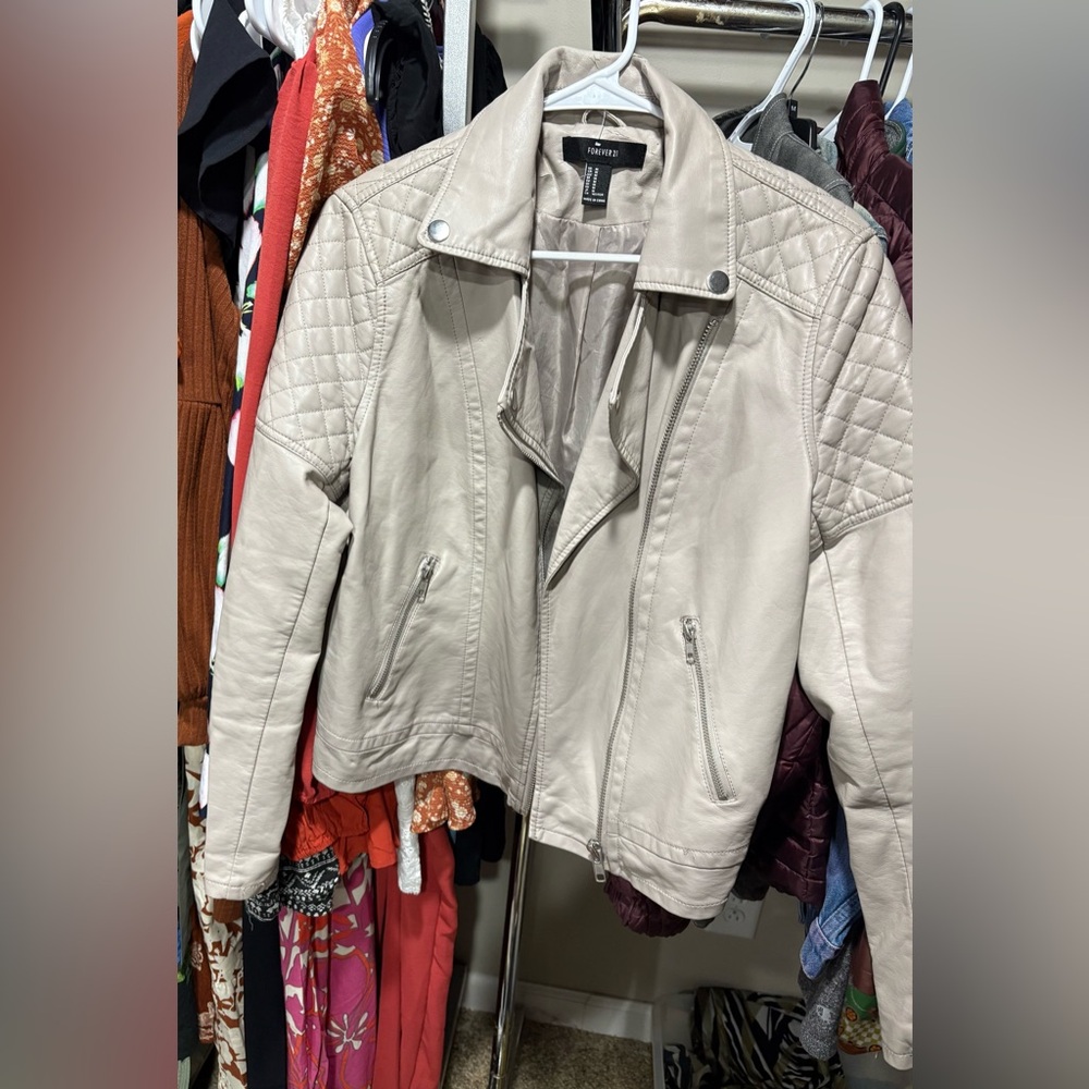 Forever 21 Women's Beige Quilted Leather Jacket